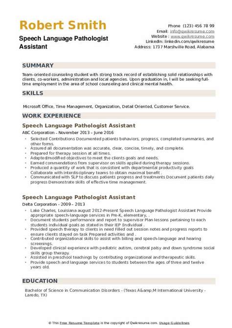 Speech Language Pathologist Assistant Resume Samples | QwikResume