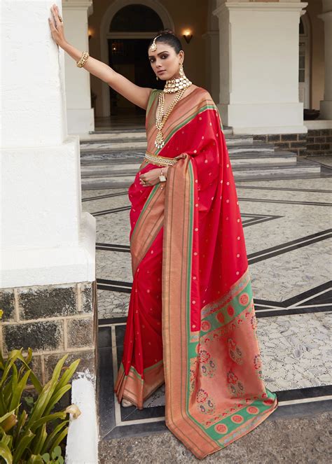 Bridal Red Paithani Silk Saree Urban Womania