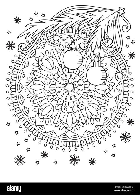 Christmas Mandala Coloring Page Adult Coloring Book Holiday Decore