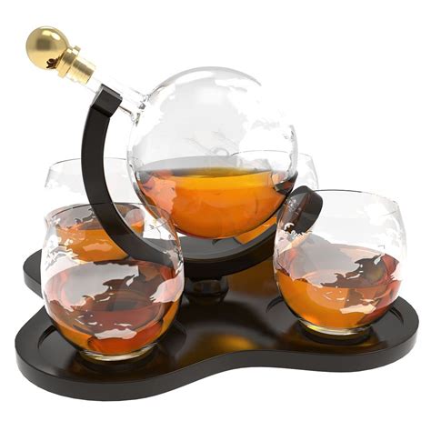 Buy Chefs Starwhiskey Decanter Set For Men Etched Globe Decanter Set