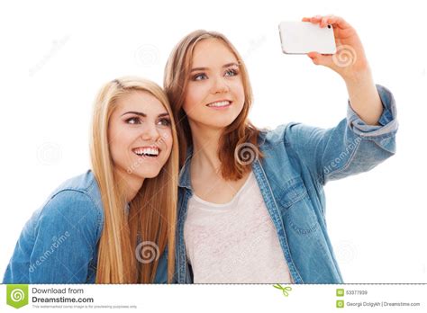 Two Female Friends Making A Selfie Stock Image Image Of Happy