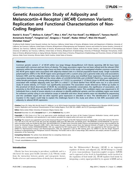 Pdf Genetic Association Study Of Adiposity And Melanocortin 4