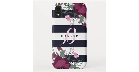 Pink And Plum Roses Striped Monogrammed Case Mate Iphone Case Zazzle