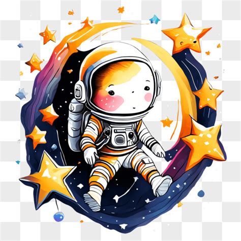 Baixe Astronauta De Desenho Animado Na Lua Estrelas PNGs Creative