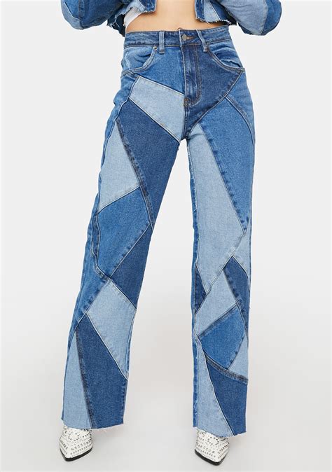 Patchwork Wide Leg Denim Jeans Blue Artofit