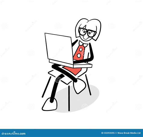 Cute Cartoon Businesswoman Using Laptop Stock Vector Illustration Of Typing Generated 55593595