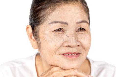 Kindness Smile Elderly Woman Portrait Isolated On White Background