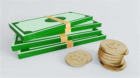 Backnote Money Stack With Gold Coin In Realistic 3d Style Business And