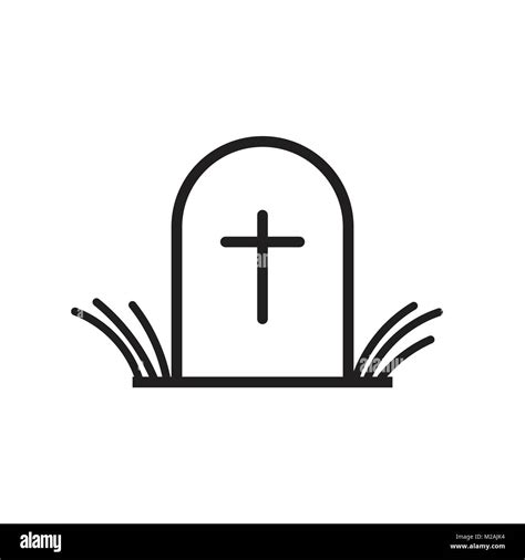 Halloween Grave Icon In Line Style Gravestone Vector Illustration Rip Tombstone Flat Icon