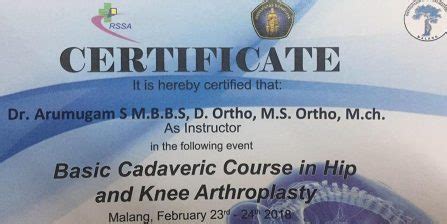 Instructor At Basic Cadaveric Course In Hip Knee Arthroplasty In