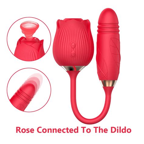 Powerful Sucking Rose Vibrator Women Clitoris Stimulation Flower Telescopic Dildo With Rose