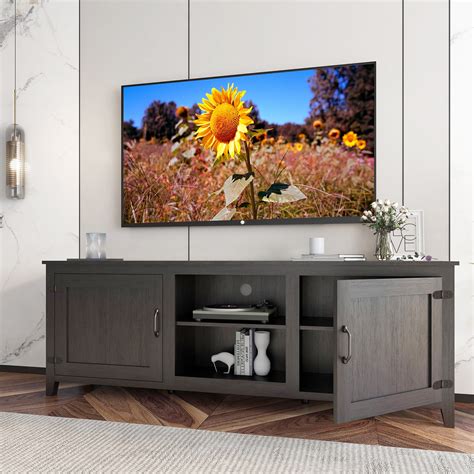 Uhomepro Modern Farmhouse TV Stand For 65 TVs High Gloss Black