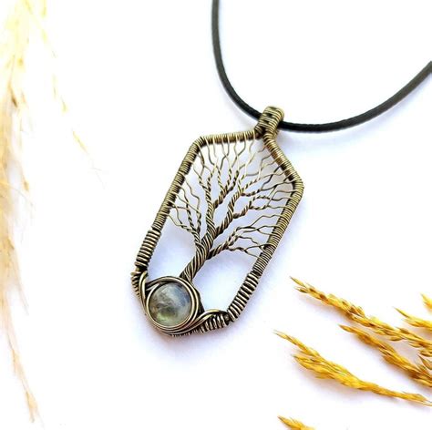 Moonstone Tree Of Life Pendant Wire Wrapped Necklace Mystic Etsy