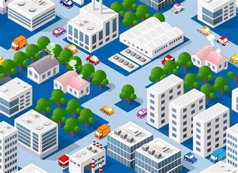 Isometric 3d Seamless Pattern City Infrastructure Vector Architecture