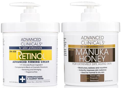 Advanced Clinicals Retinol Body Lotion Manuka Honey Cream 2pc Set Moisturizer