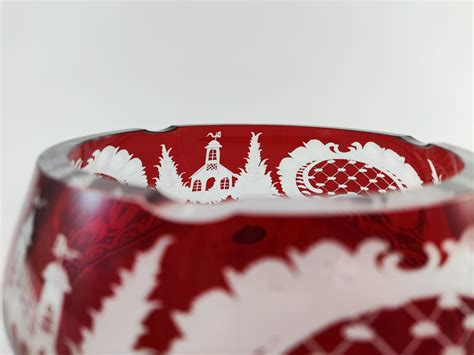 Пепелник, гравиран, цветен, Коледна окраса — МАГАЗИН ЗА КРИСТАЛ "БОХЕМИЯ"
