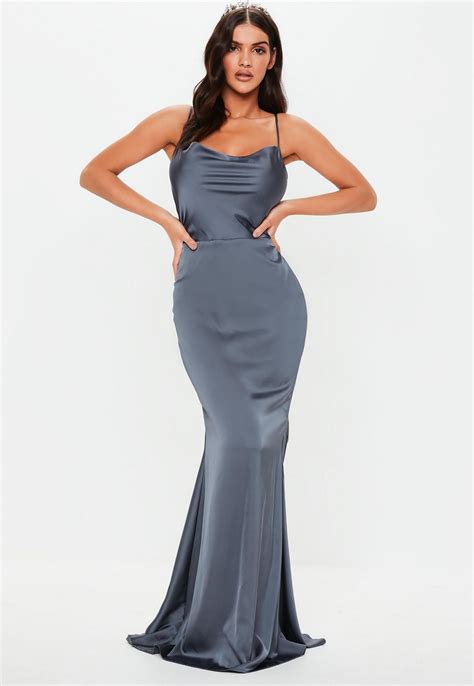 Gray Satin Cowl Maxi Dress Missguided Satin Bodycon Dress Satin