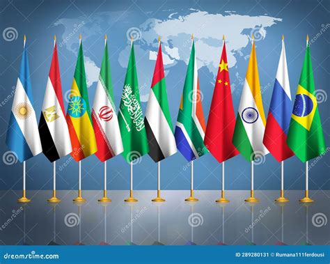 Brics Countries Flags Seis Novos Estados Membros Ilustra O Stock