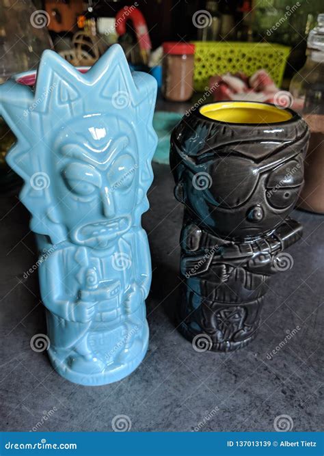 Exotic Tiki Drinking Cups Editorial Stock Image Image Of Tropical