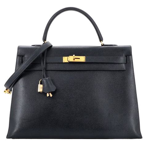 Hermes Kelly Handbag Bleu Marine Courchevel With Gold Hardware For