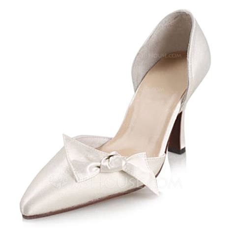 Women S Satin Stiletto Heel Closed Toe Pumps With Bowknot 047010760