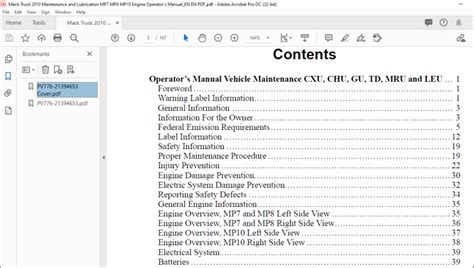 Mack Truck Mp7 Mp8 And Mp10 Engines Operator S Handbook Manual 21394653 Pdf Download