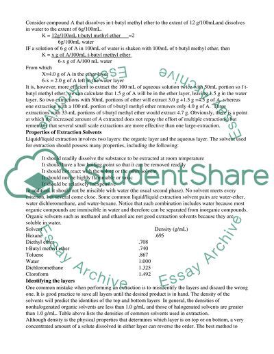 Organic Chemistry And Ethereal Extraction Solvents Lab Report Example