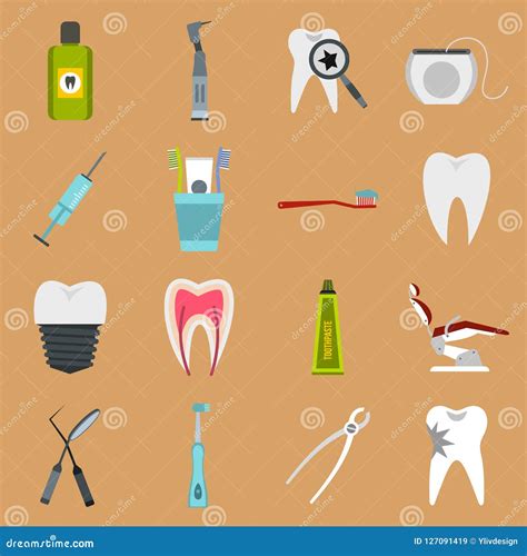 Dental Icons Set Flat Style Stock Illustration Illustration Of