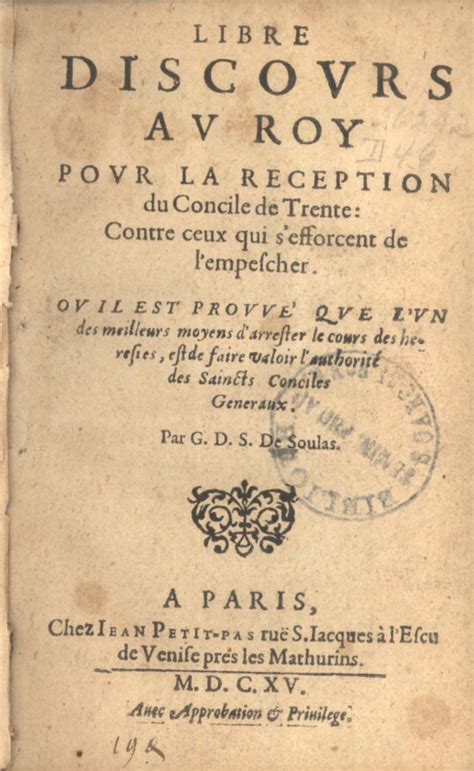 Libre Discours au Roy pour la Réception du Concile de Trente Contre