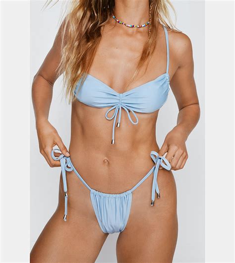 Buy Nasty Gal Recycled Ruched Tie Bikini Set In Dusty Blue Thstreet Uae