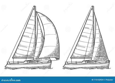 Yacht Di Navigazione Due Barca A Vela Illustrazione Piana Disegnata