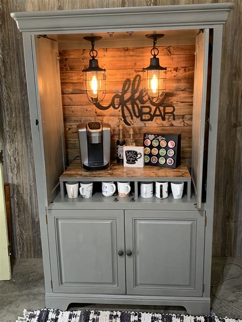 Sold Farmhouse Custom Armoire Coffee Bar Beverage Station Etsy