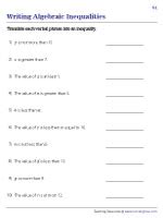 Translating Inequality Phrases Worksheets