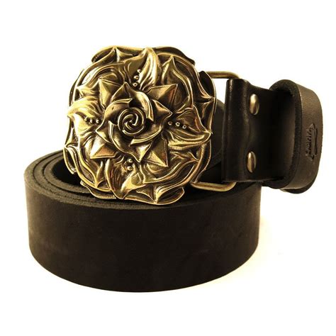 Leather Belt With Brass Buckle Rose Belt With Flowers Rose Etsy