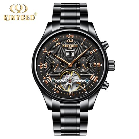 Kinyued Mechanical Watches Mens Tourbillon Automatic Moon Phase Watch