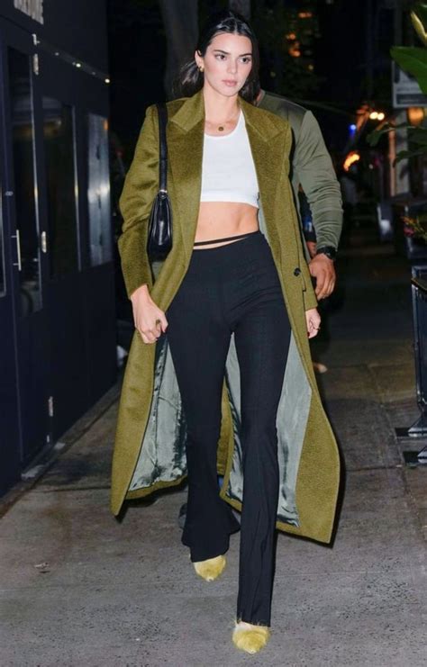 Kendall Jenner Out And About In A Model Off Duty Look 092223 Olive Green Trench Coat