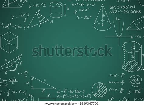 Blackboard Mathematical Thin Line Shapes Inscriptions Stock Vector