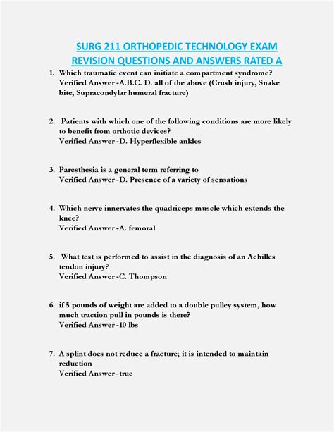 SURG 211 ORTHOPEDIC TECHNOLOGY EXAM REVISION QUESTIONS AND ANSWERS RATED A