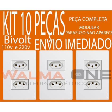 KIT 10 Tomadas DUPLAS 10A 20A SIMPLES BRANCA MODULAR COMPLETA PLACA