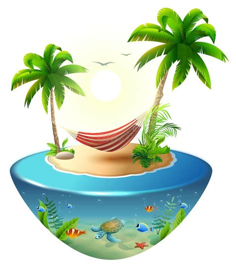 Tropical Paradise Island Sandy Beach Palm Trees And Sea Stock Vector