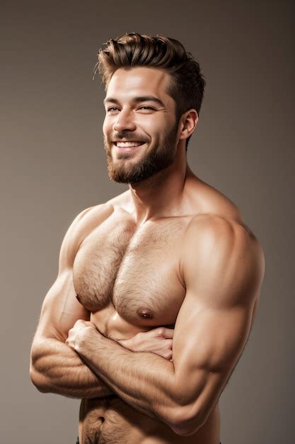 Um homem barba e sem camisa posando para uma foto os braços