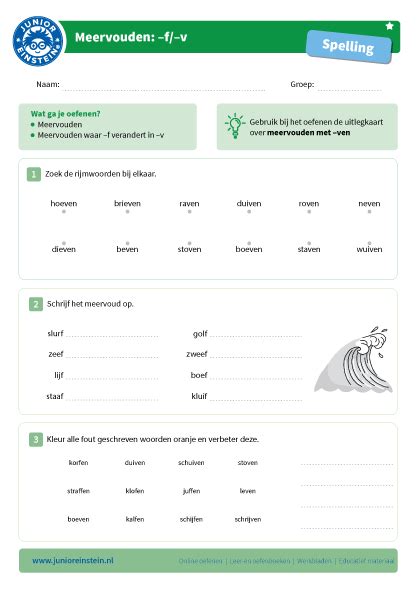 Spelling Schrijven Meervoud F Verandert In V Groep 3 Groep 4 2de