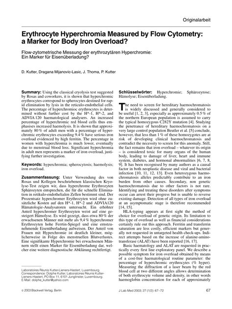 Pdf Erythrocyte Hyperchromia Measured By Flow Cytometry A Marker For Body Iron Overload