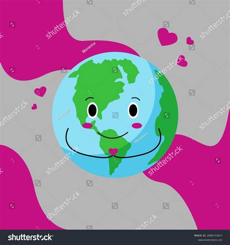 Happy Smiling Earth Planet Holding Heart Stock Vector Royalty Free