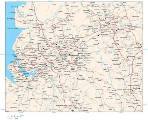 Greater Manchester Map England Area Road map in Adobe Illustrator vector format