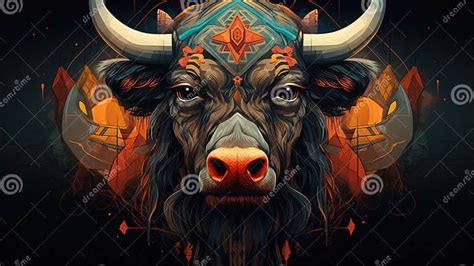 American Bison with Native American Tribal Patterns Stock Photo - Image ...