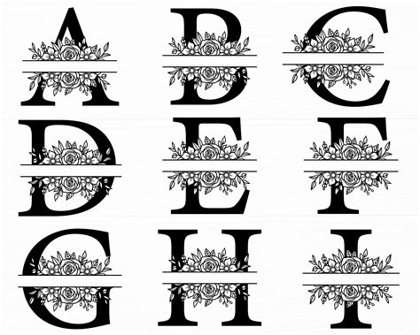 Floral Split Letters Svg Floral Alphabet Svg Letter Svg Split Etsy