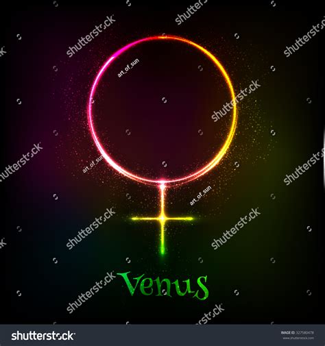 Shining Neon Light Venus Astrological Symbol Stock Illustration