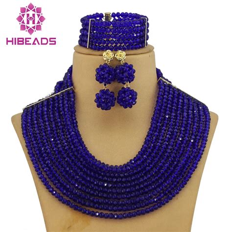 Free Shipping African Royal Blue Beads Wedding Jewelry Set African Costume Nigerian Crystal