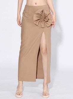 Solid D Flower High Split Skirts In Split Skirt Vintage Style